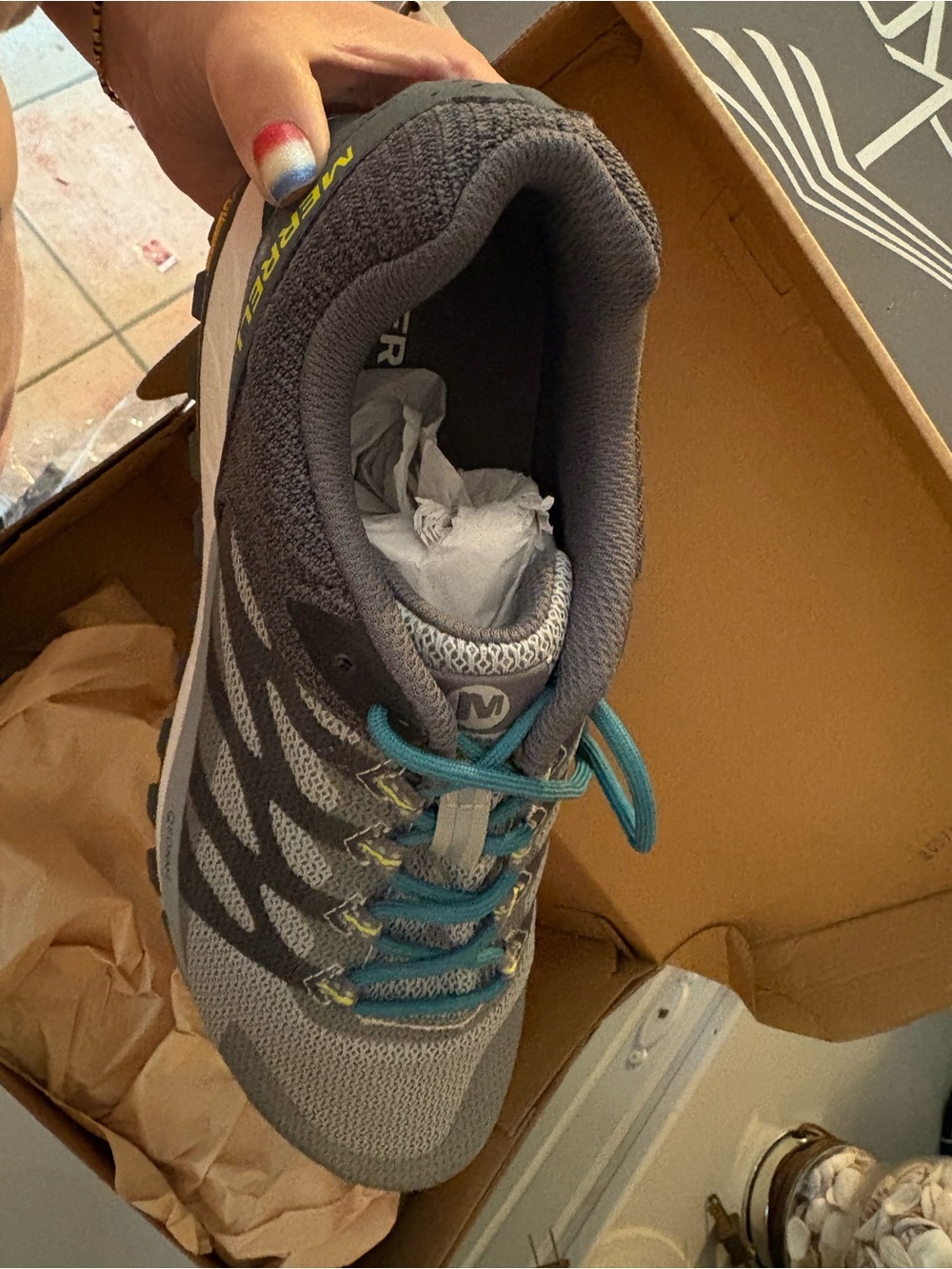 Merrell Gray and Teal Trail Running Shoe - Picture 2 of 4